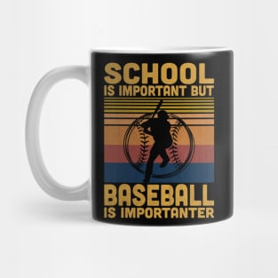 School Is Important But Baseball Is Importanter Retro Baseball Lover Mug